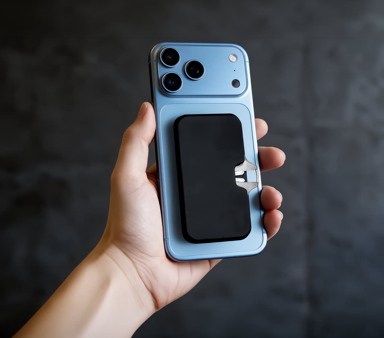 Estuche de lentes Pocket adherido a la parte posterior de un celular